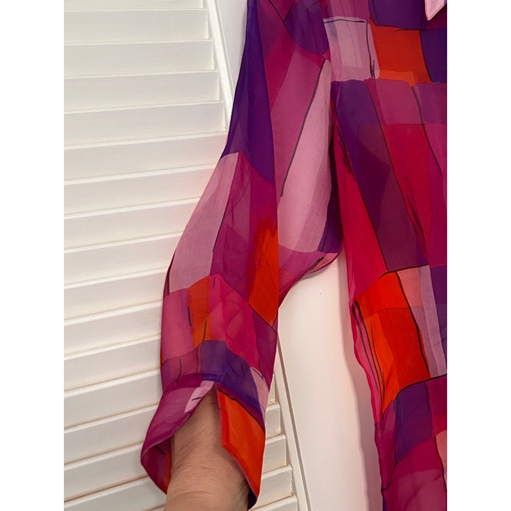 Thomas PINK Silk Blouse Geometric Print Button Front Women’s 8 - Picture 5 of 9